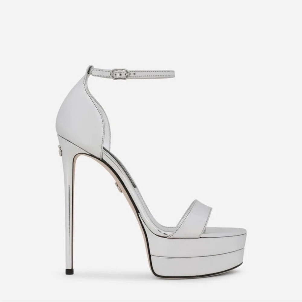 New Dolce & Gabbana Mirrored-effect calfskin platform sandals 39.5 $1,350